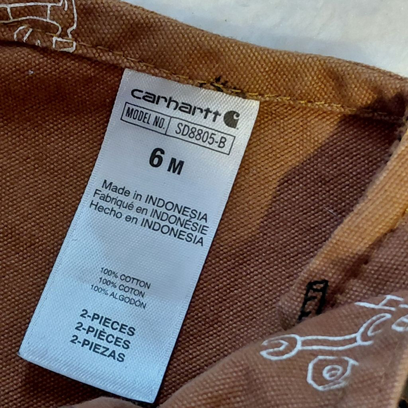 Baby Carhartt Brown Tool Print Short Overalls 6 Months - Picture 3 of 4
